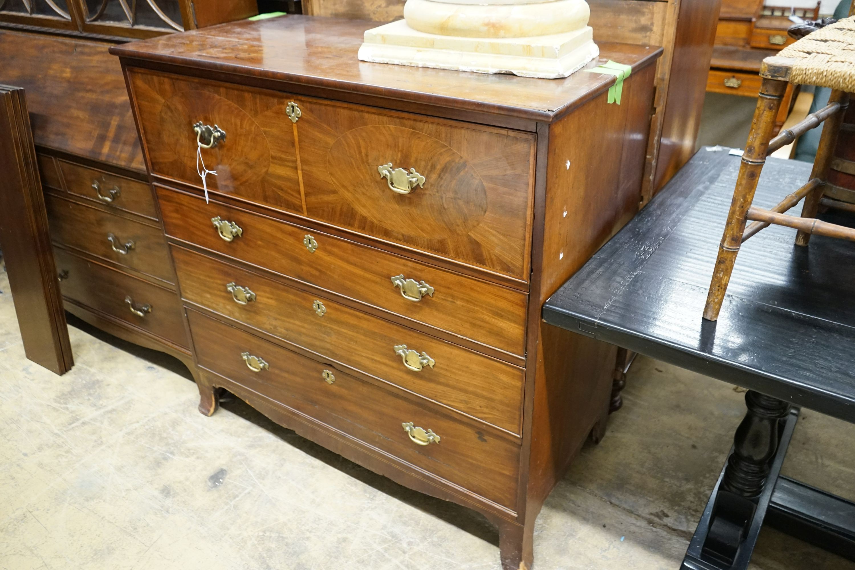 A George III mahogany secretaire chest, width 114cm, depth 56cm, height 112cm